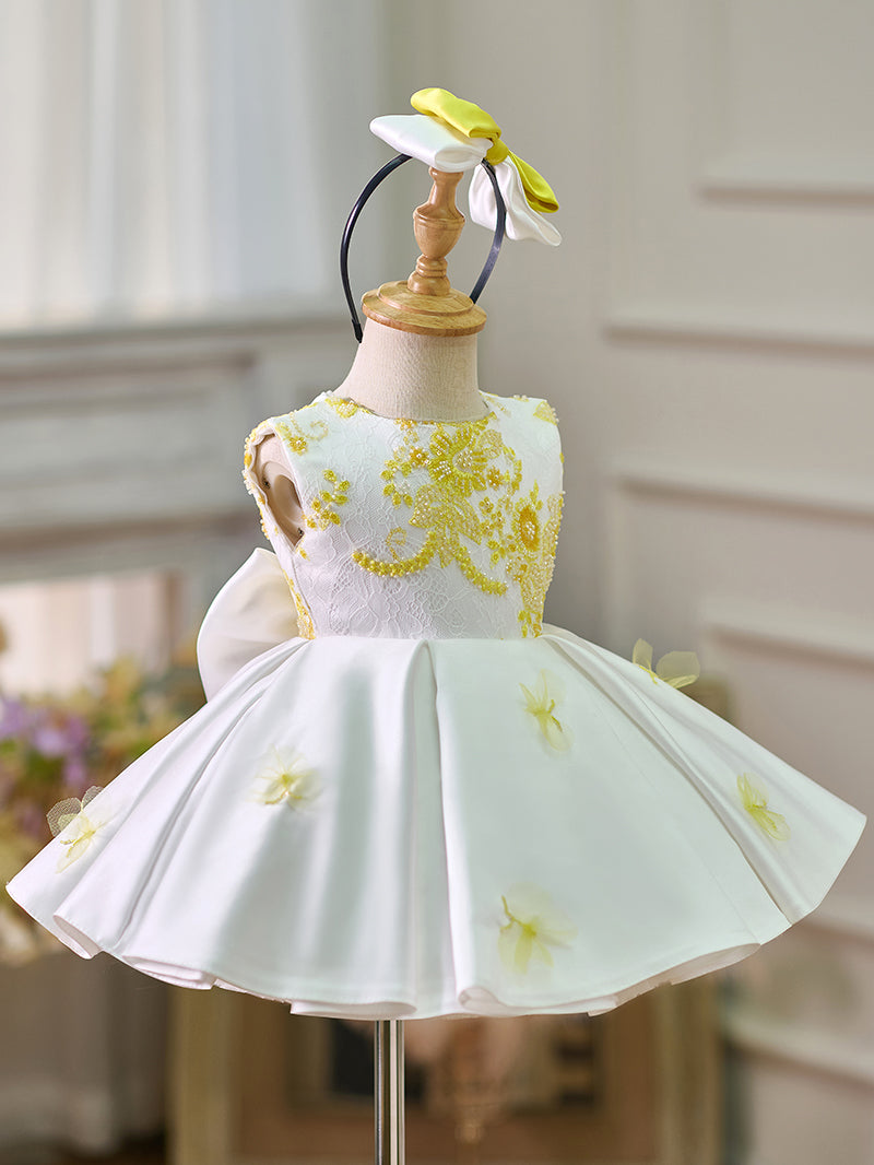 DreamyVow White Baby Beading Adorable Knee Length Birthday Girl Dress J023