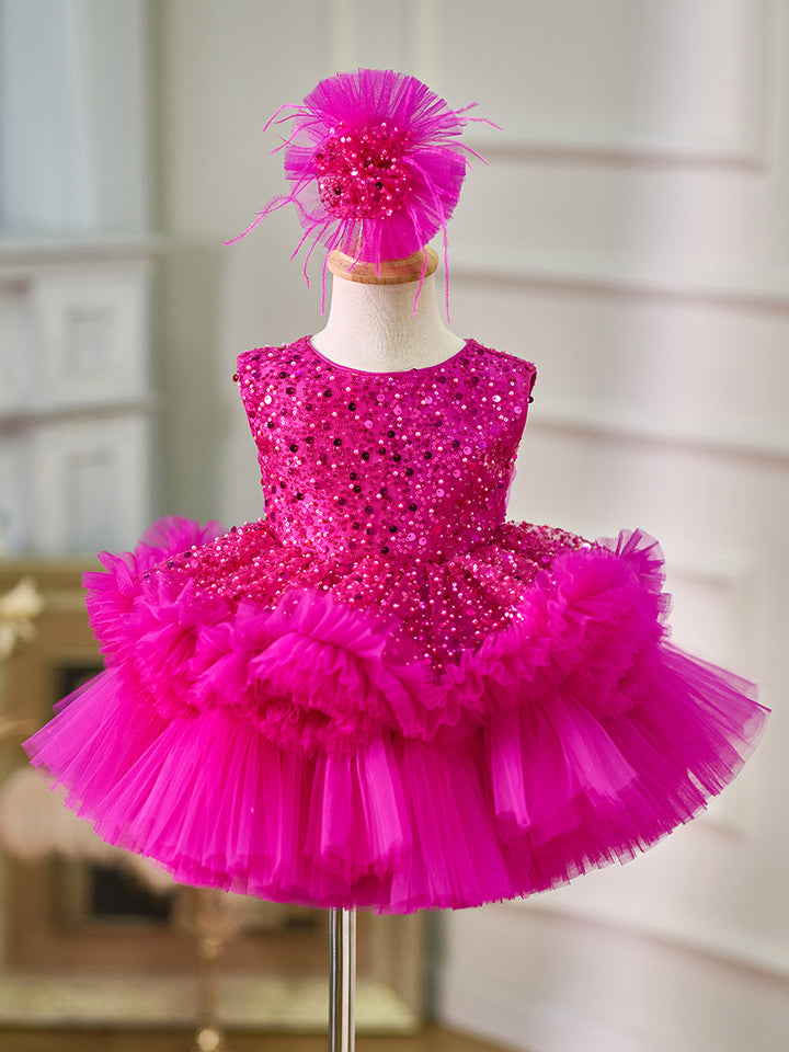 DreamyVow Fuchsia Baby Beading Lace Knee Length Girl Birthday Dress J049