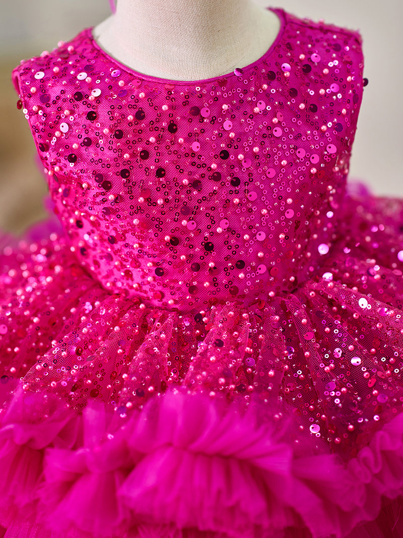 DreamyVow Fuchsia Baby Beading Lace Knee Length Girl Birthday Dress J049