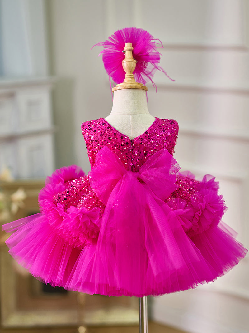 DreamyVow Fuchsia Baby Beading Lace Knee Length Girl Birthday Dress J049