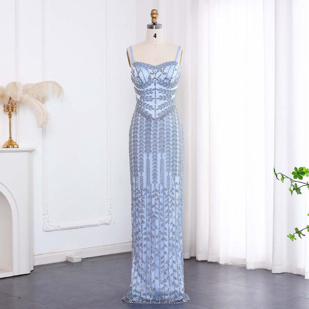 Dreamy Vow Luxury Beaded Blue Mermaid Evening Dress SS124