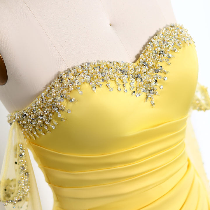 Dreamy Vow Elegant Sweetheart Yellow Satin Evening Dress SS586