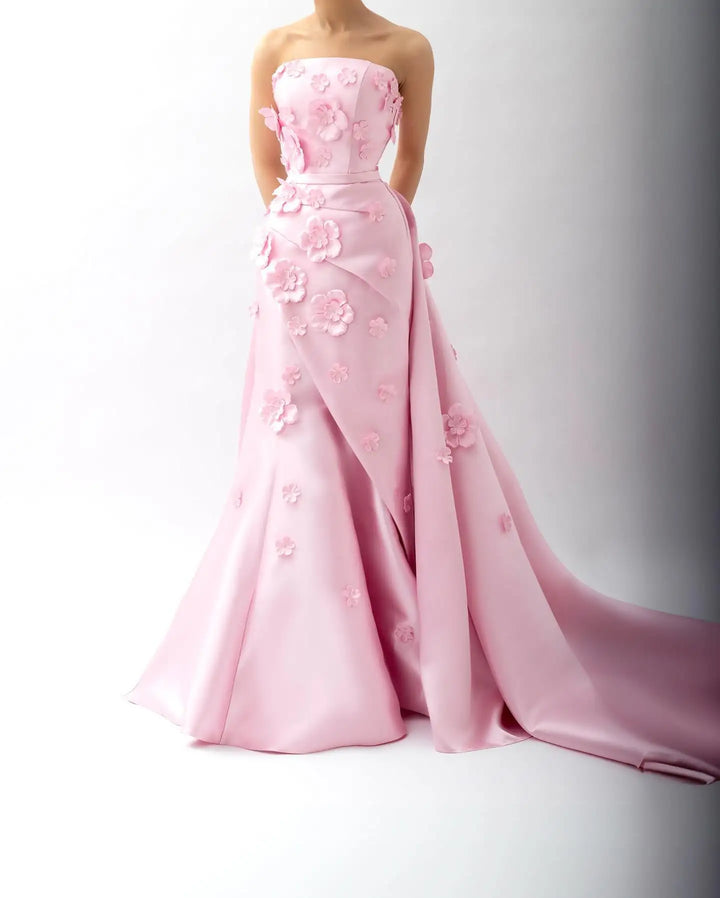 Dreamy Vow Pink 3D Flowers Mermaid Evening Dress with Detachable Overskirt SF274