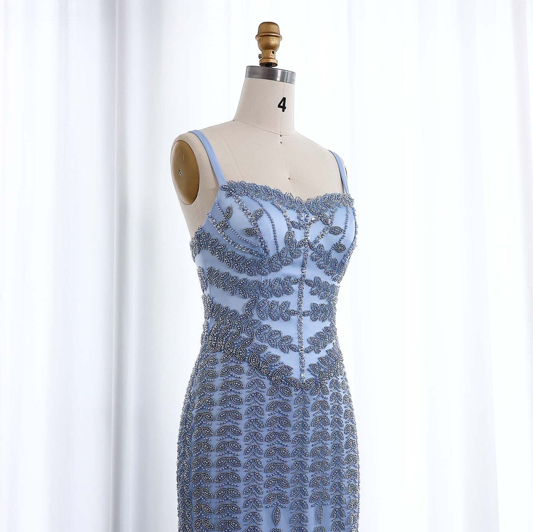 Dreamy Vow Luxury Beaded Blue Mermaid Evening Dress SS124