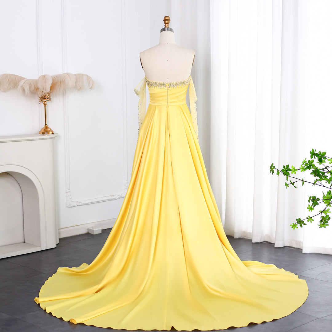 Dreamy Vow Elegant Sweetheart Yellow Satin Evening Dress SS586