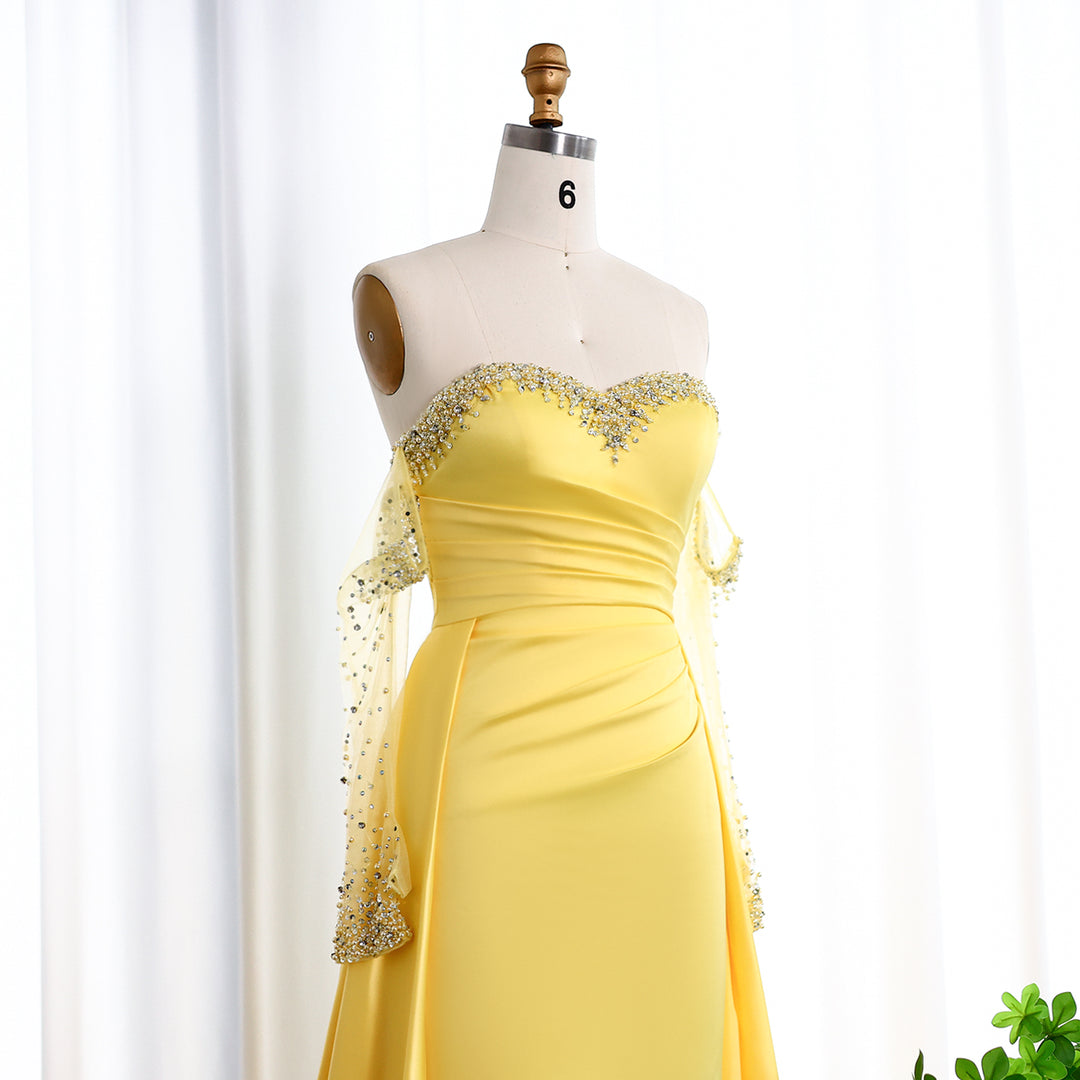 Dreamy Vow Elegant Sweetheart Yellow Satin Evening Dress SS586