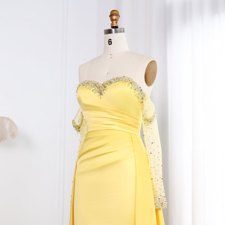 Dreamy Vow Elegant Sweetheart Yellow Satin Evening Dress SS586