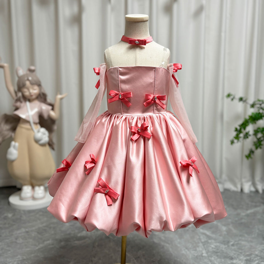 DreamyVow Elegant Pink Arabic Flower Girl Dresses with Glove Backless for Kids J100