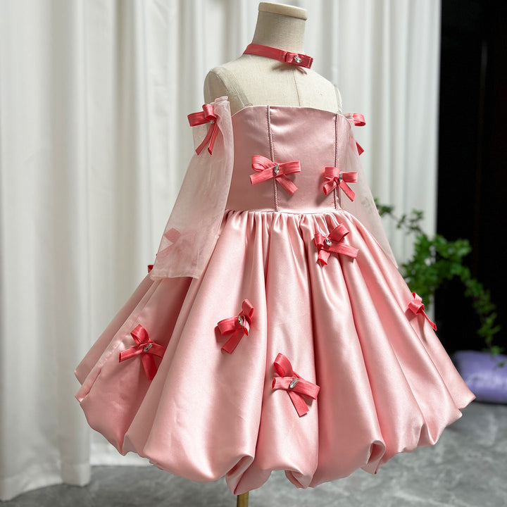 DreamyVow Elegant Pink Arabic Flower Girl Dresses with Glove Backless for Kids J100