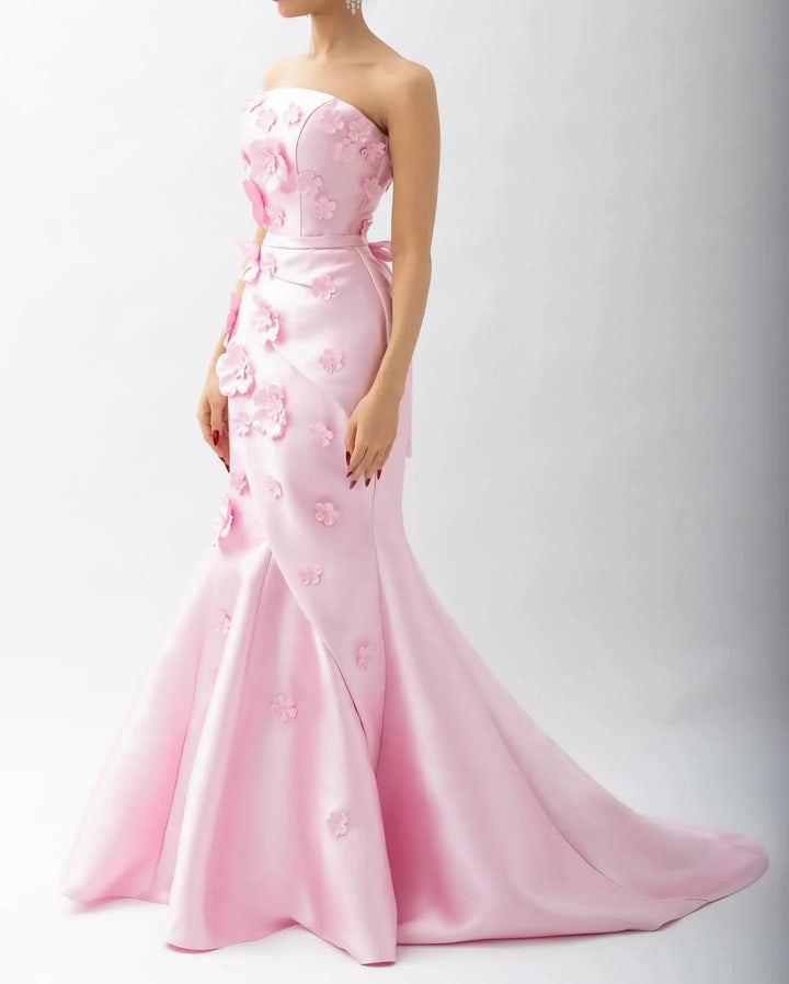 Dreamy Vow Pink 3D Flowers Mermaid Evening Dress with Detachable Overskirt SF274