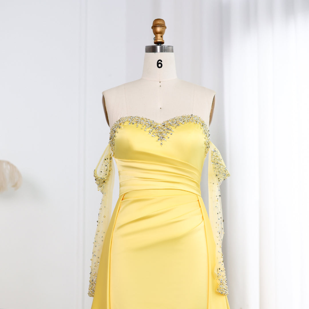 Dreamy Vow Elegant Sweetheart Yellow Satin Evening Dress SS586