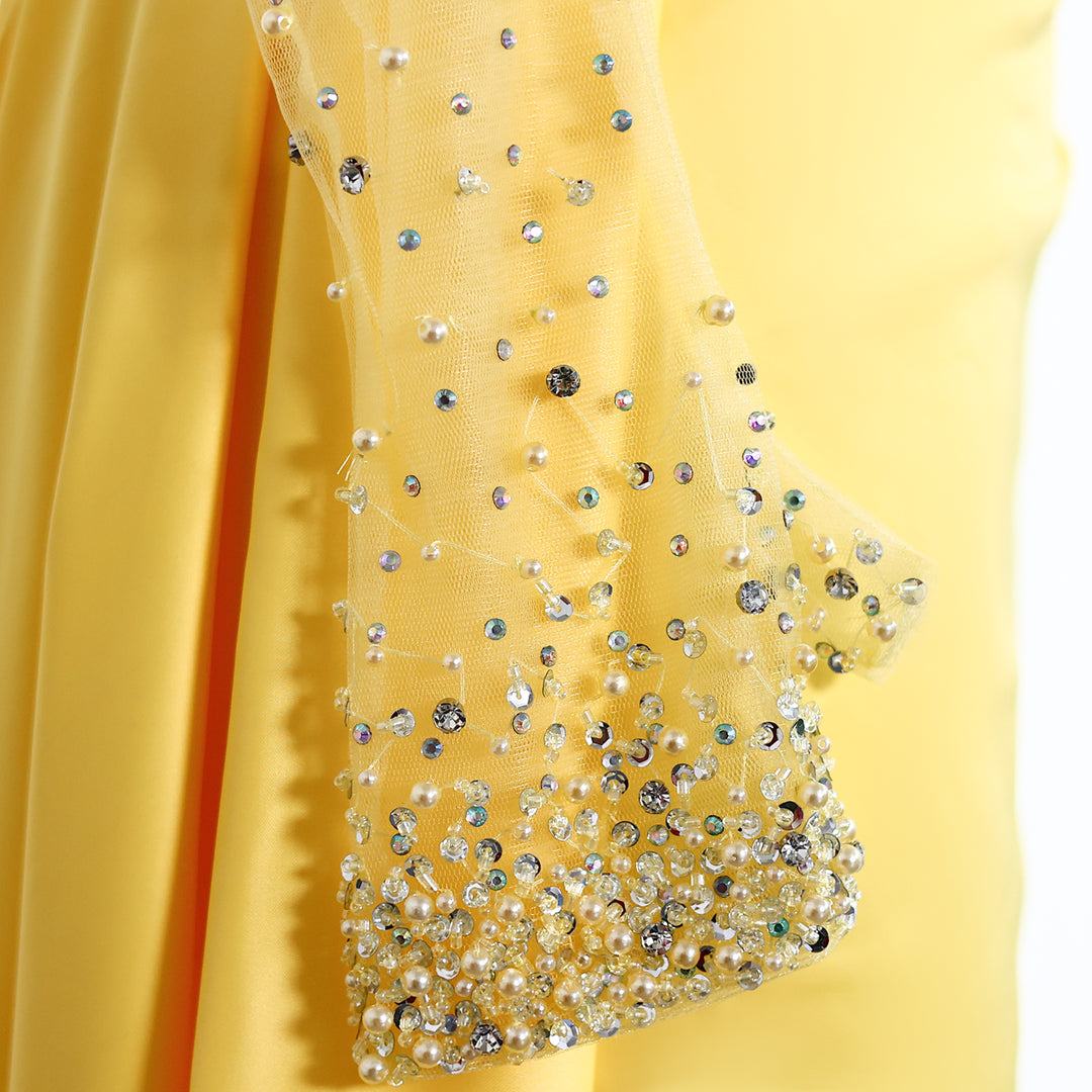 Dreamy Vow Elegant Sweetheart Yellow Satin Evening Dress SS586