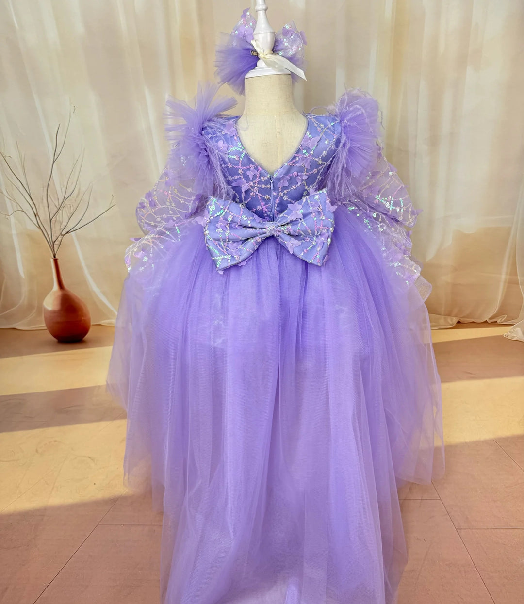 DreamyVow Sequins Lilac Long Sleeve Girl Dress Knee Length J287