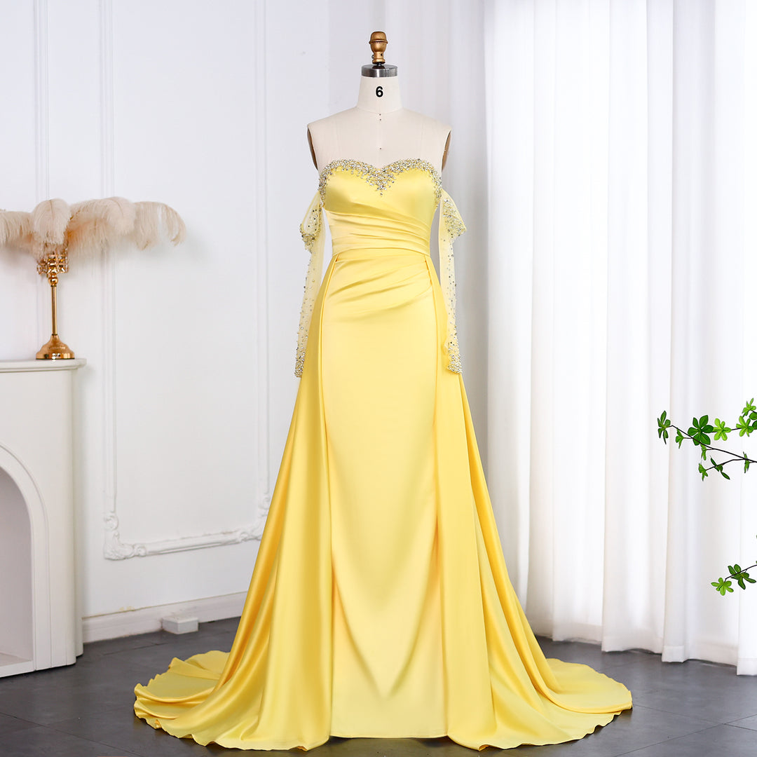 Dreamy Vow Elegant Sweetheart Yellow Satin Evening Dress SS586