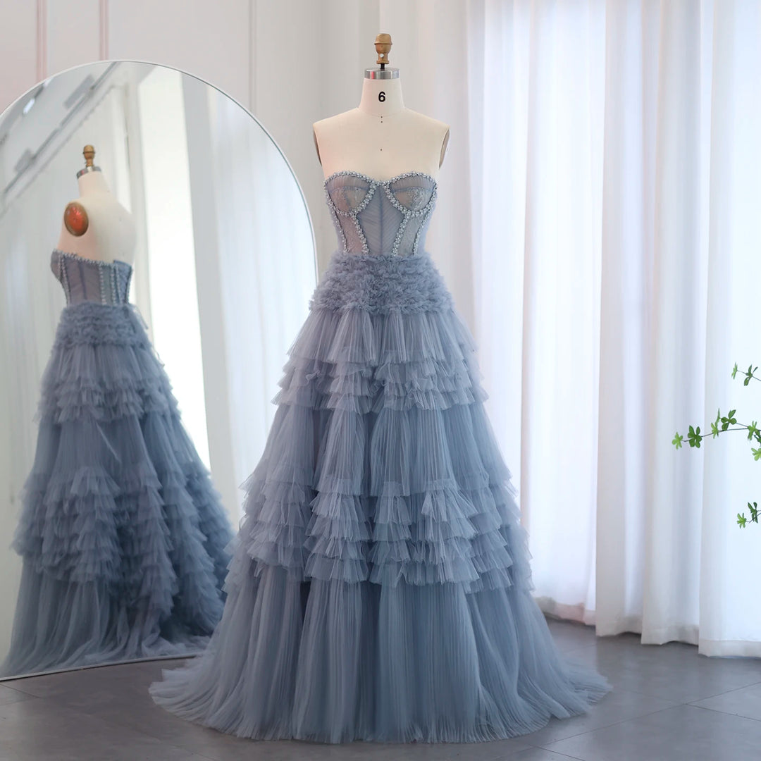 Dreamy Vow Elegant Sweetheart Ball Gown Blue Evening Dresses for Women Wedding Party Luxury Dubai Formal Prom Dress SF088