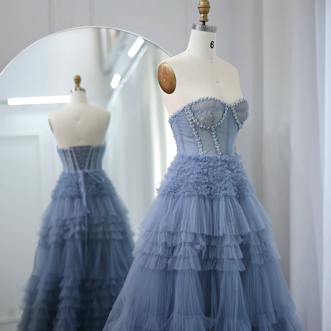 Elegant Sweetheart Ball Gown Blue Evening Dresses SF088