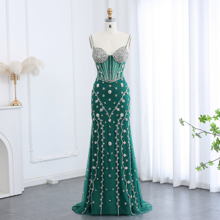 Dreamy Vow Luxury Emerald Green Spaghetti Straps Evening Dress SS246