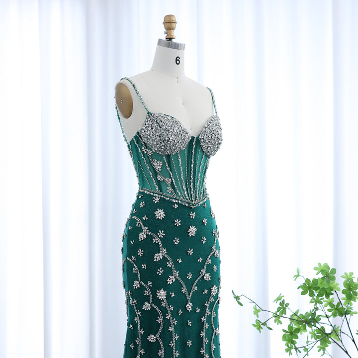 Dreamy Vow Luxury Emerald Green Spaghetti Straps Evening Dress SS246