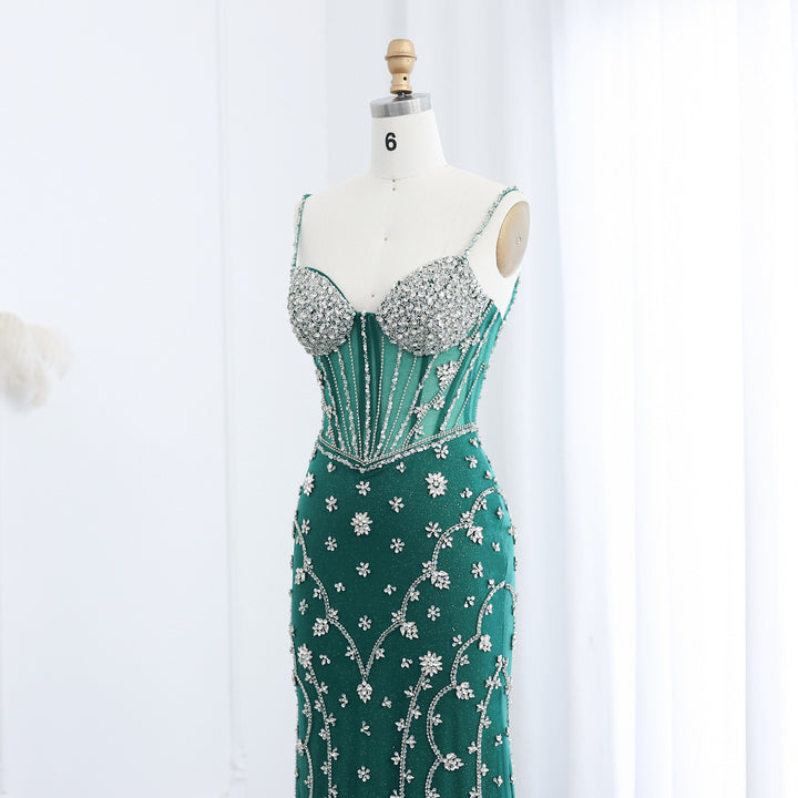 Dreamy Vow Luxury Emerald Green Spaghetti Straps Evening Dress SS246