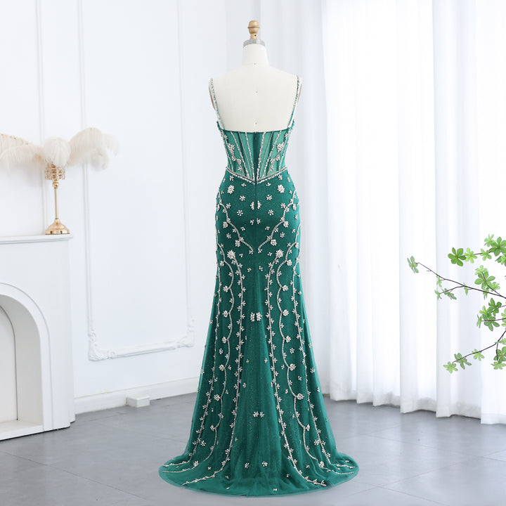 Dreamy Vow Luxury Emerald Green Spaghetti Straps Evening Dress SS246