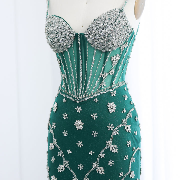 Dreamy Vow Luxury Emerald Green Spaghetti Straps Evening Dress SS246