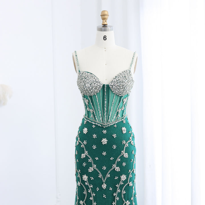 Dreamy Vow Luxury Emerald Green Spaghetti Straps Evening Dress SS246