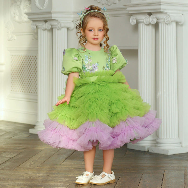 DreamyVow Elegant Sage Green Tulle Girl Dress 3D Flowers knee Length Arabic J174