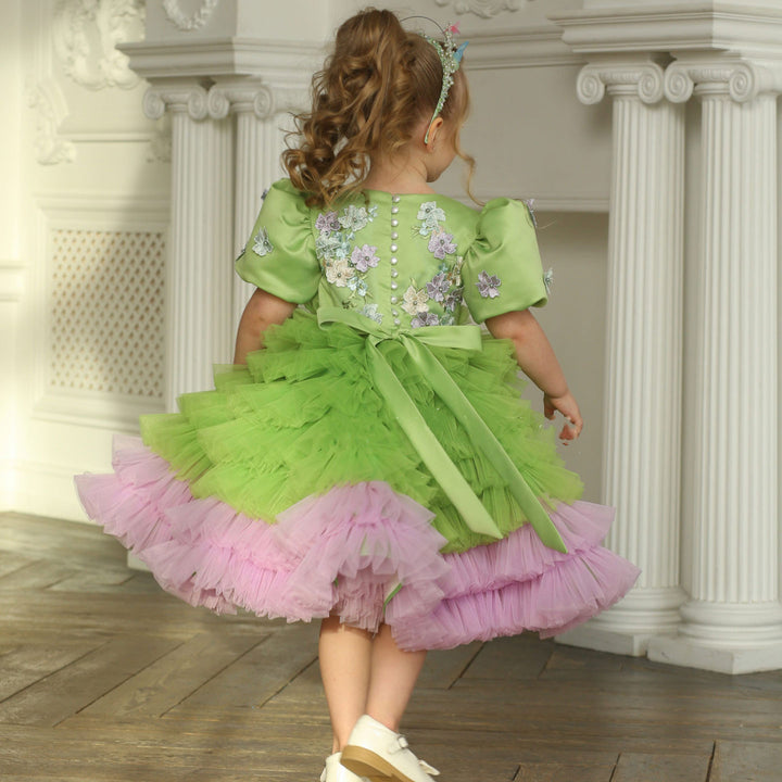 DreamyVow Elegant Sage Green Tulle Girl Dress 3D Flowers knee Length Arabic J174