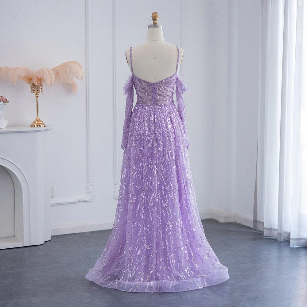 Dreamy Vow For Sale Luxury Beaded Lilac Spaghetti Evening Dress SS258