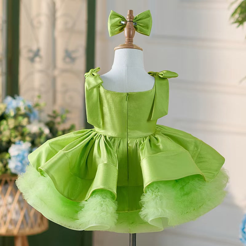 DreamyVow Green Satin Square Collar Baby Knee Length Girl Dress J221