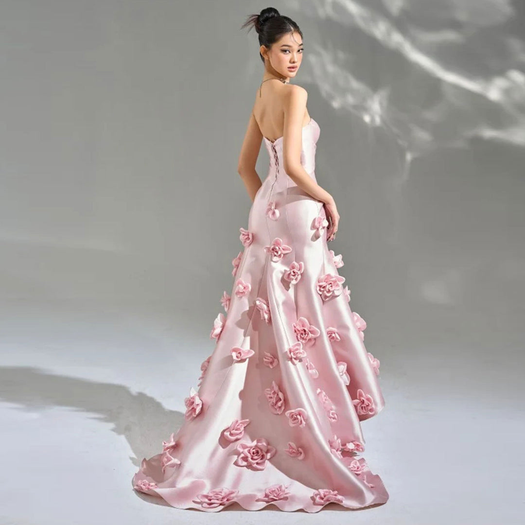 Dreamy Vow Elegant Pink 3D Flowers Strapless Evening Dress SF025