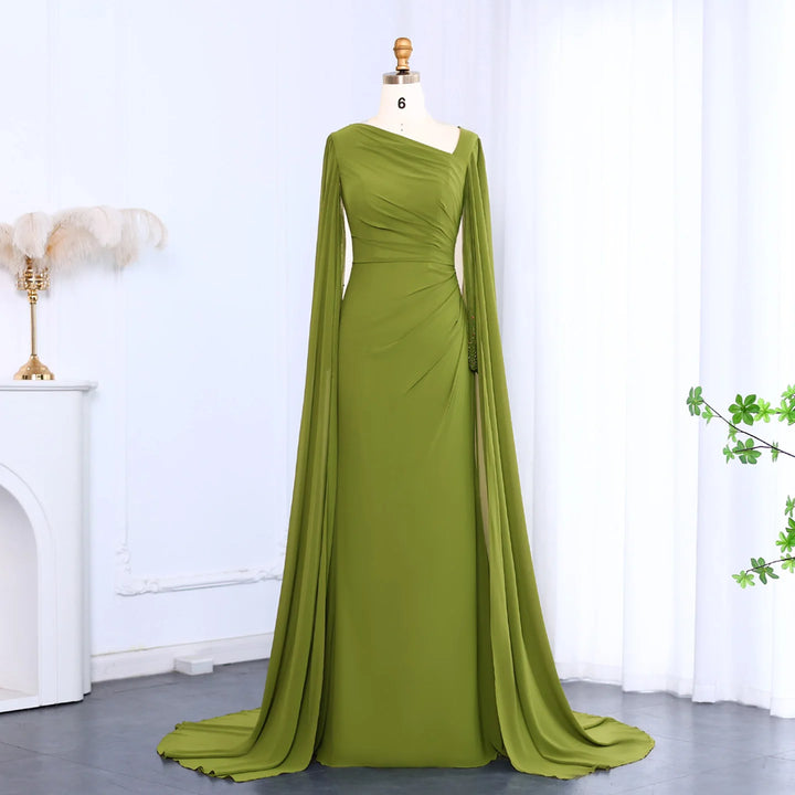 Dreamy Vow Elegant Asymmetrical Sage Green Chiffon Arabic Evening Dress SF051