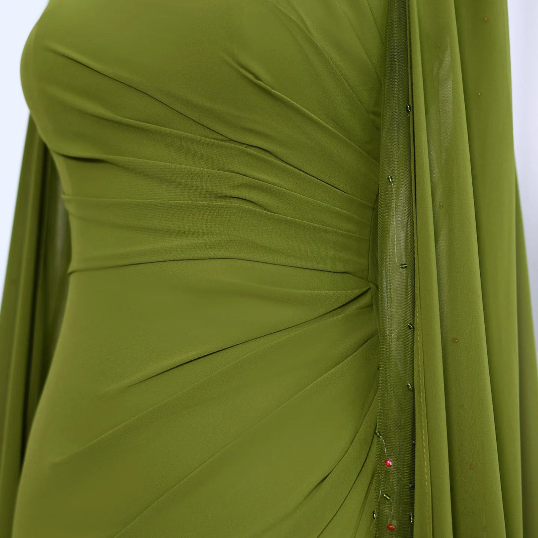 Dreamy Vow Elegant Asymmetrical Sage Green Chiffon Arabic Evening Dress SF051