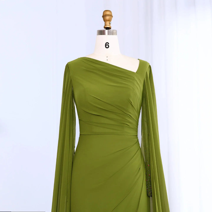 Dreamy Vow Elegant Asymmetrical Sage Green Chiffon Arabic Evening Dress SF051