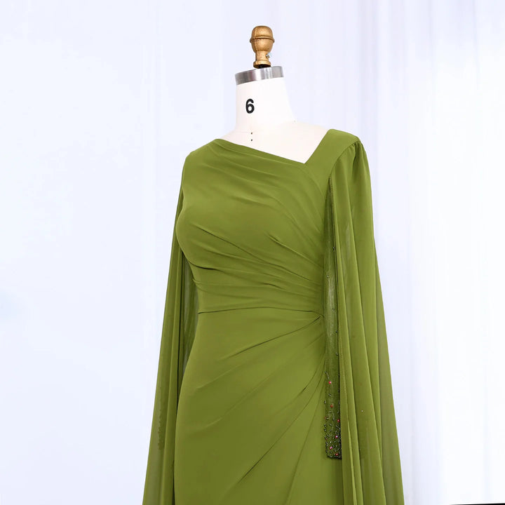 Dreamy Vow Elegant Asymmetrical Sage Green Chiffon Arabic Evening Dress SF051