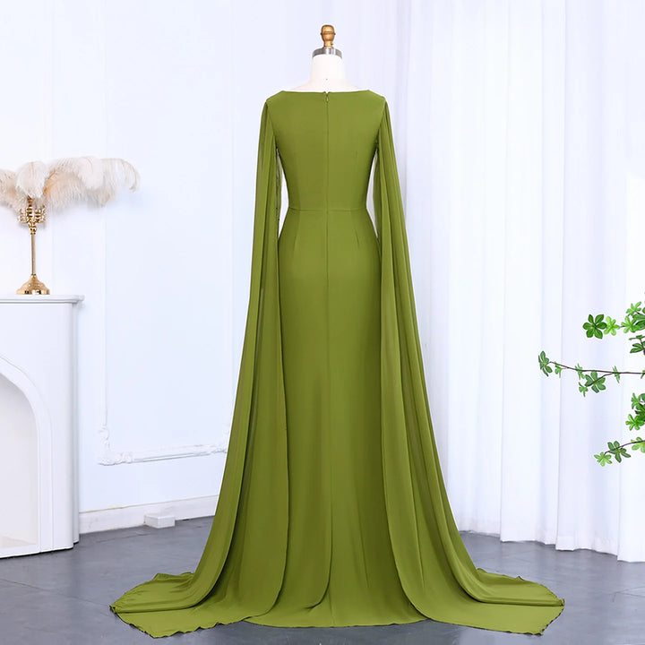 Dreamy Vow Elegant Asymmetrical Sage Green Chiffon Arabic Evening Dress SF051