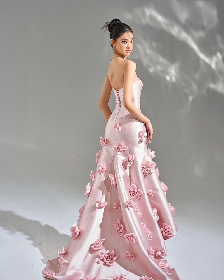 Dreamy Vow Elegant Pink 3D Flowers Strapless Evening Dress SF025