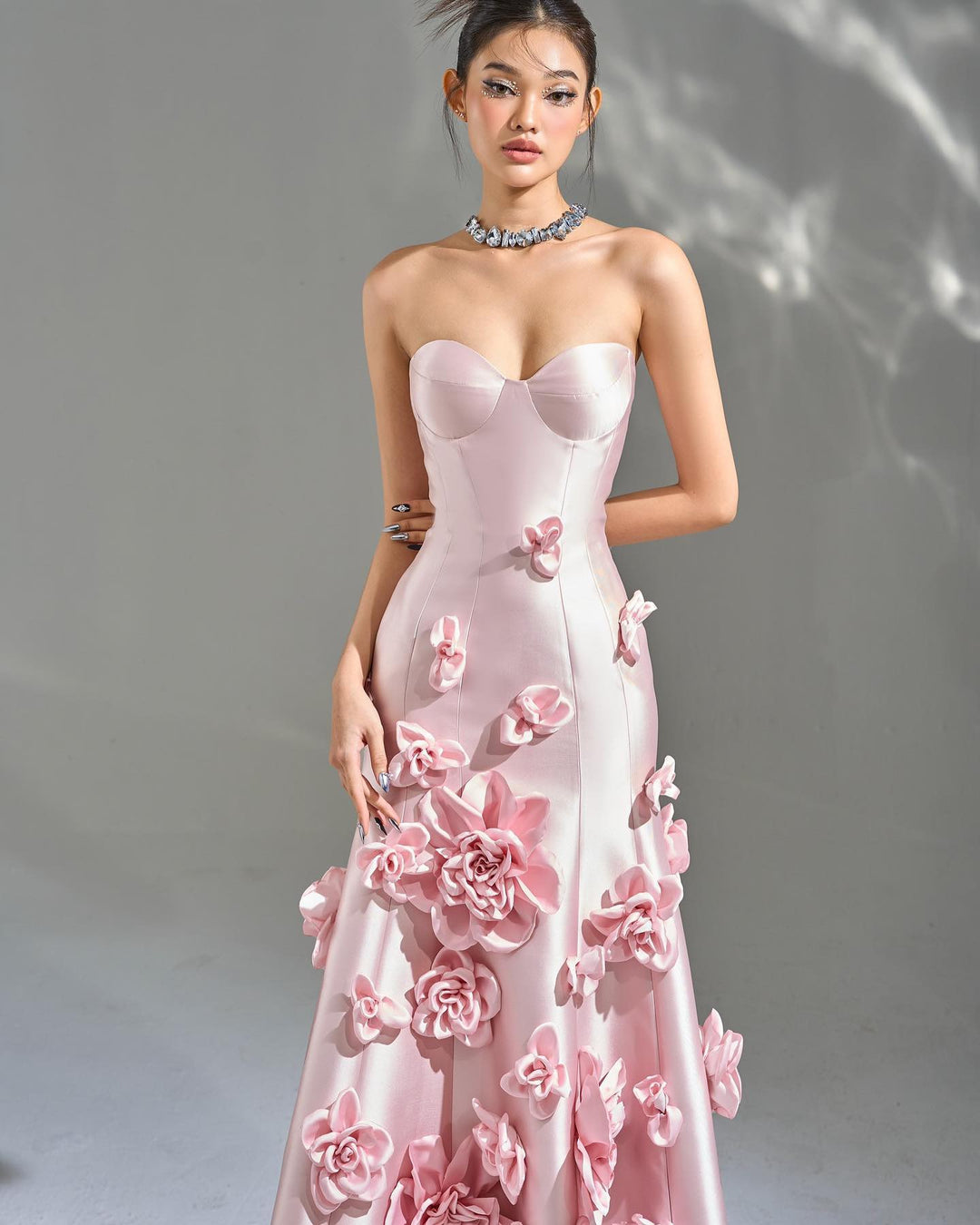 Dreamy Vow Elegant Pink 3D Flowers Strapless Evening Dress SF025