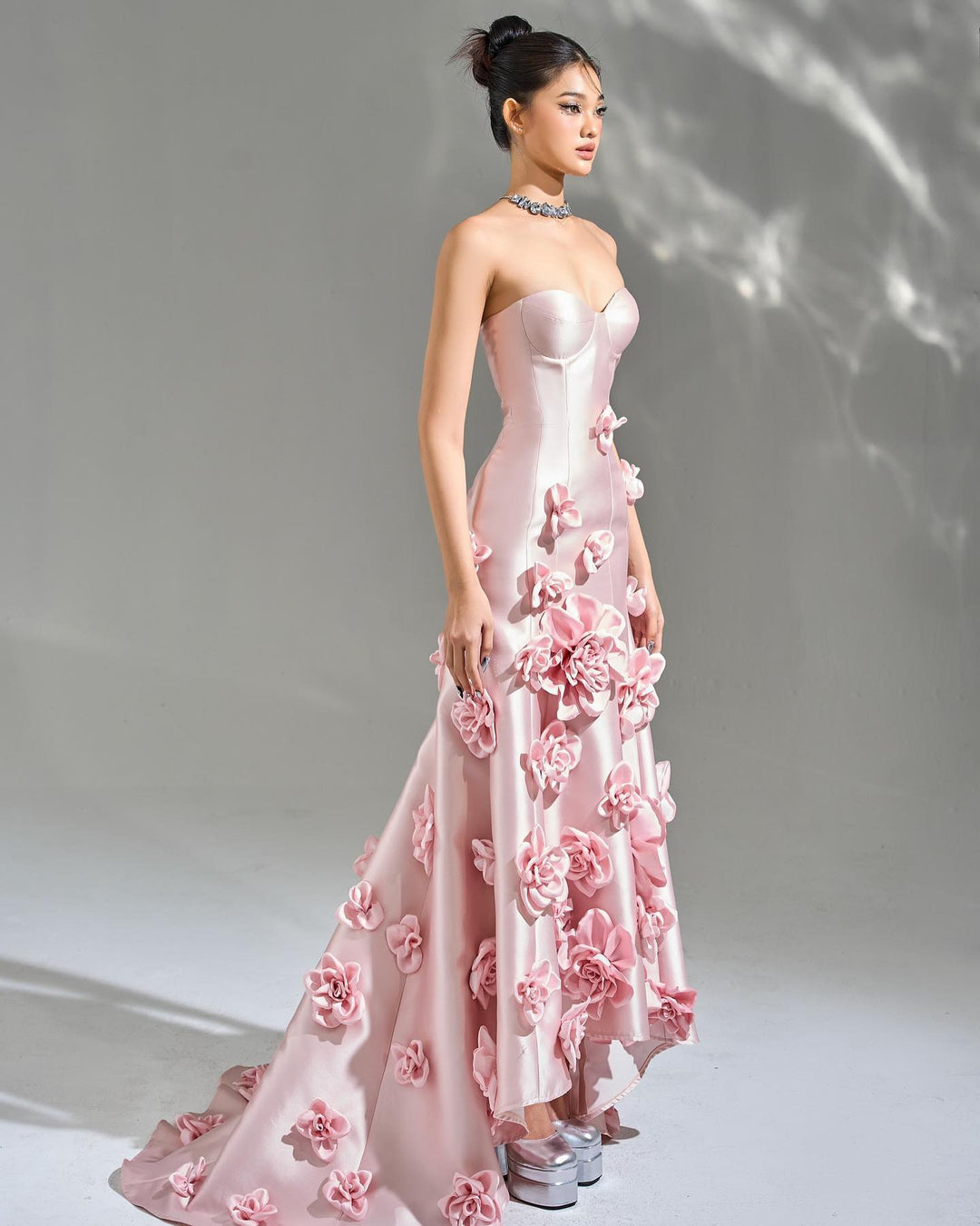 Dreamy Vow Elegant Pink 3D Flowers Strapless Evening Dress SF025