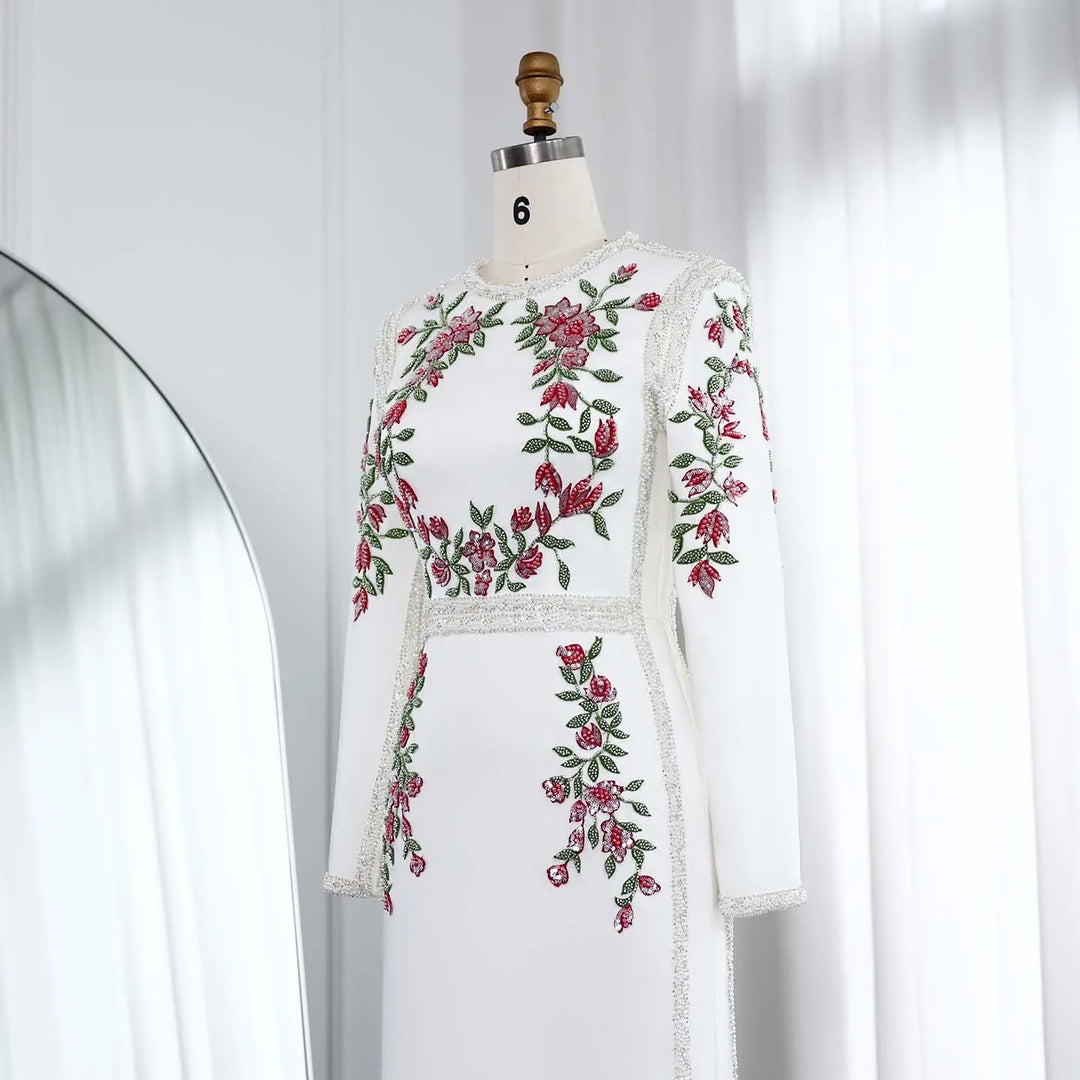 Dreamy Vow Elegant White Long Sleeves Embroidery Flora Evening Dress SS541