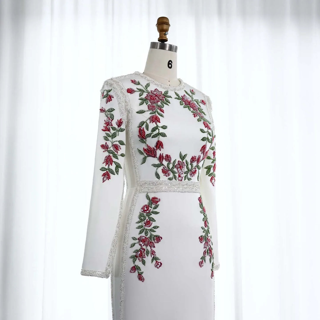 Dreamy Vow Elegant White Long Sleeves Embroidery Flora Evening Dress SS541