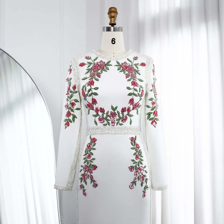 Dreamy Vow Elegant White Long Sleeves Embroidery Flora Evening Dress SS541