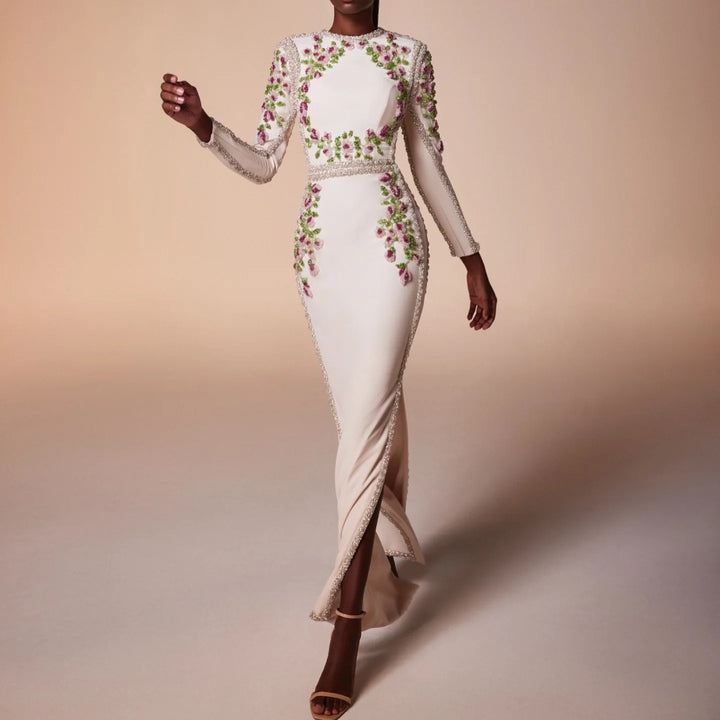 Dreamy Vow Elegant White Long Sleeves Embroidery Flora Evening Dress SS541