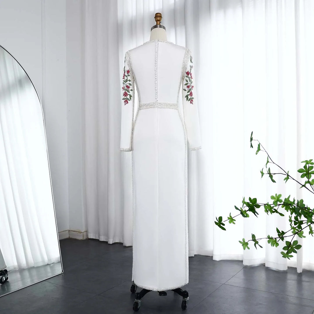 Dreamy Vow Elegant White Long Sleeves Embroidery Flora Evening Dress SS541