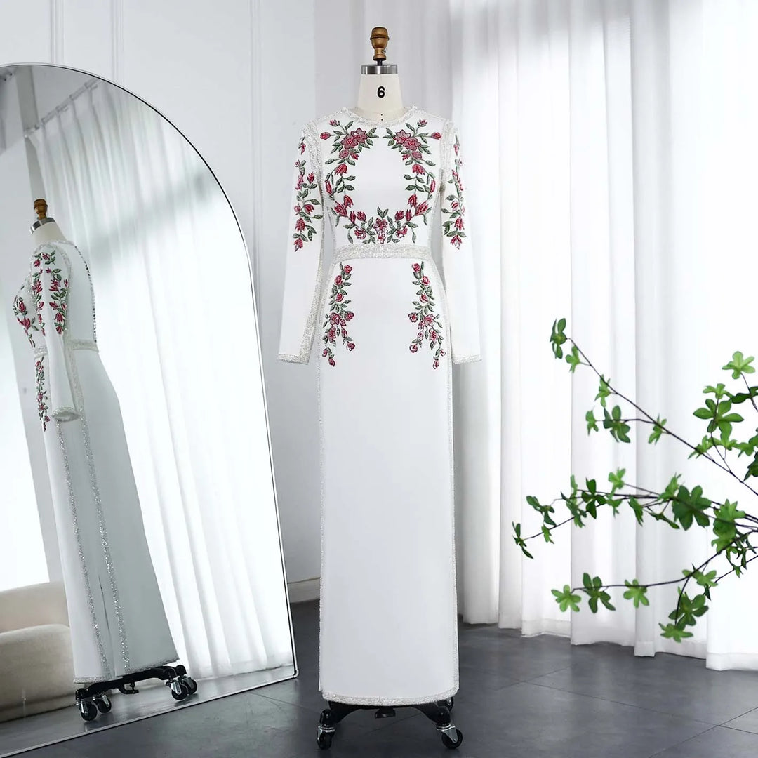 Dreamy Vow Elegant White Long Sleeves Embroidery Flora Evening Dress SS541