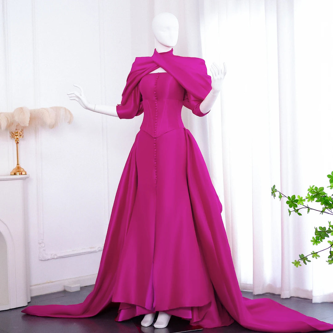 Dreamy Vow Fuchsia Mermaid Celebrity Evening Dress with Overskirt SF030