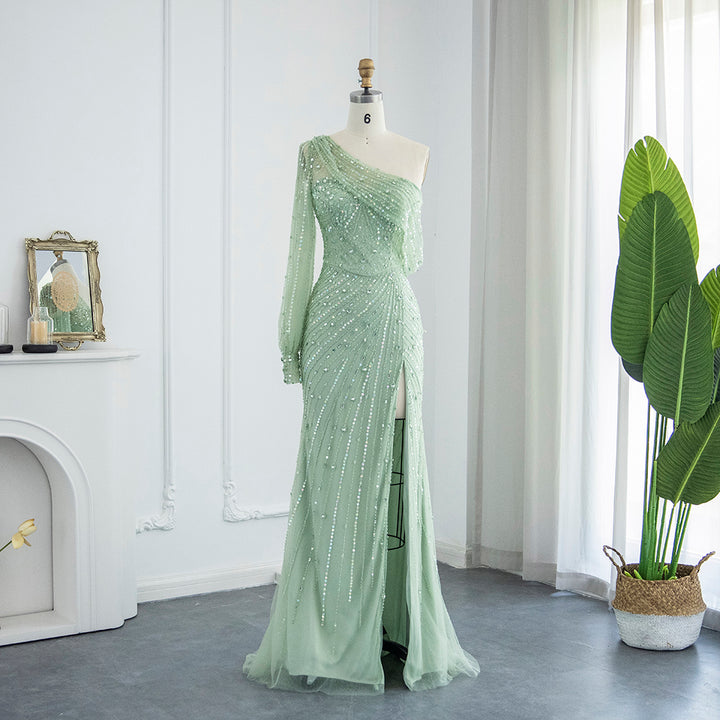 Dreamy Vow For Sale Green One Shoulder Mermaid Evening Dress SS267