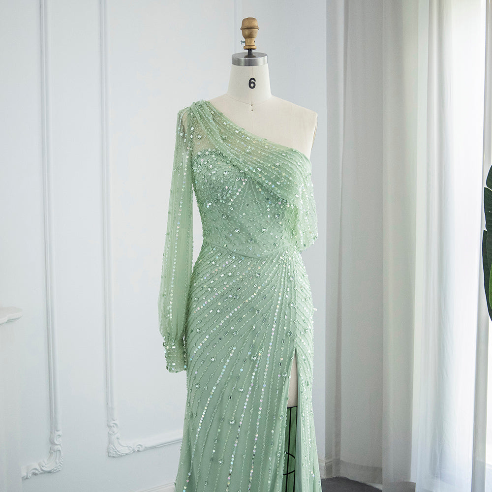 Dreamy Vow For Sale Green One Shoulder Mermaid Evening Dress SS267