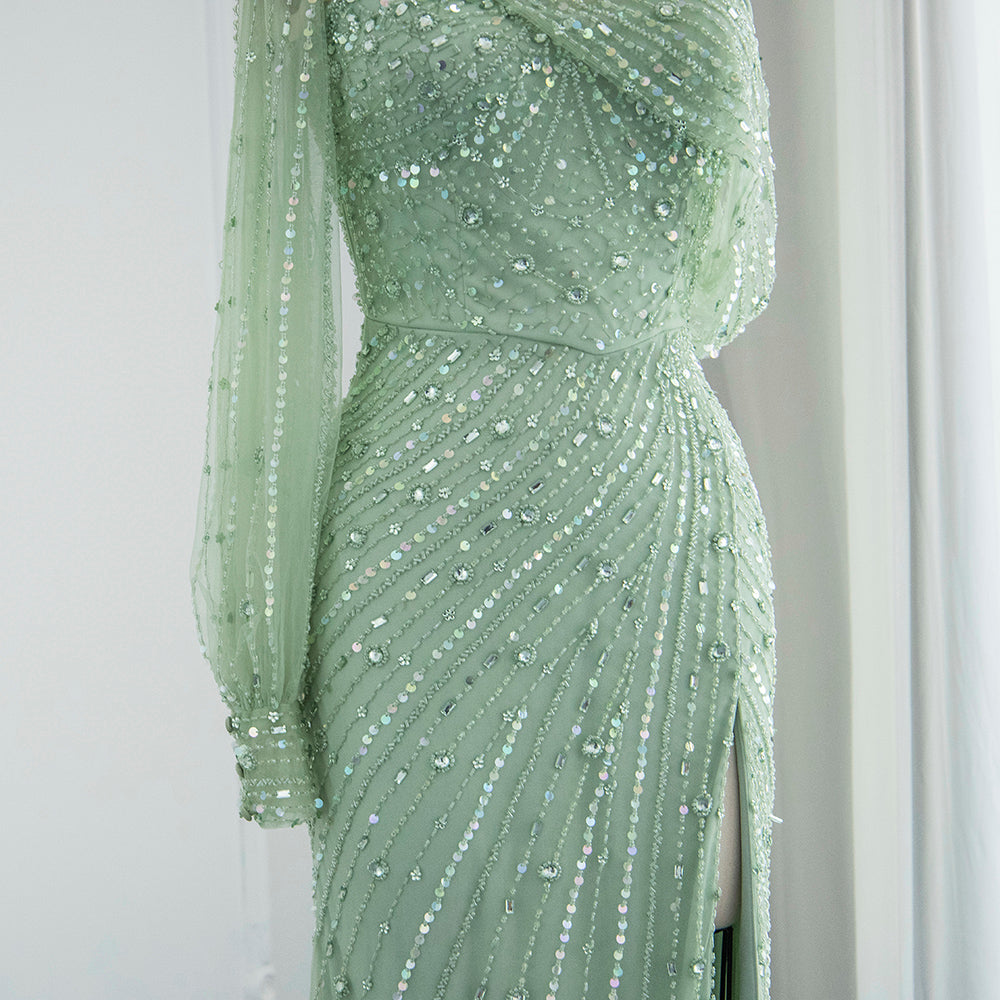 Dreamy Vow For Sale Green One Shoulder Mermaid Evening Dress SS267