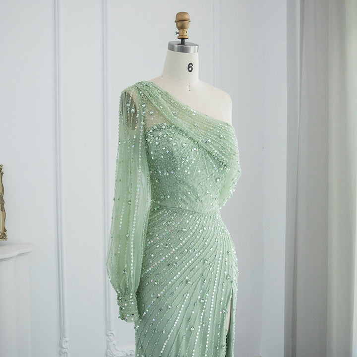 Dreamy Vow For Sale Green One Shoulder Mermaid Evening Dress SS267